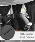 Top Shelf Heavy Duty Blackout Privacy Curtains For Tesla Cybertruck Rear Window Sun Shade with ribbon design, blocking sunlight in cabin.