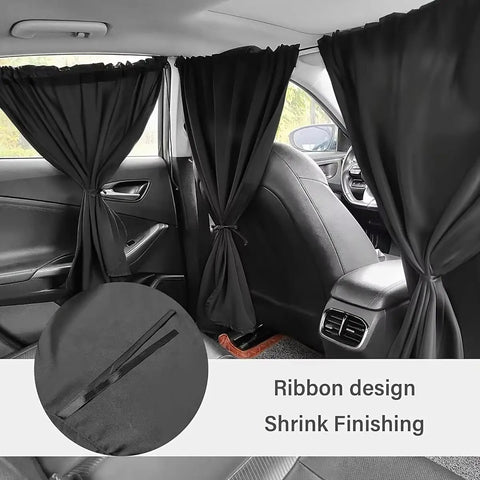 Top Shelf Heavy Duty Blackout Privacy Curtains For Tesla Cybertruck Rear Window Sun Shade with ribbon design, blocking sunlight in cabin.