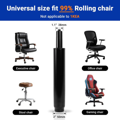 Gas-lift chair cylinder; universal pneumatic piston for office and gaming chairs, 12.2-18.5 in height, 6.3 in stroke