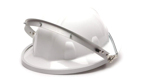 Side view of Aluminum Full Brim Hard Hat Face Shield Adapter That Keeps Your Shield Locked In For Real, Lightweight And Heavy Duty