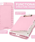 High Capacity Clipboards With Storage For 8.5x11 Papers Plastic Clipboard With Durable Metal Clip And Built In Pen Holder, pink and rose gold.