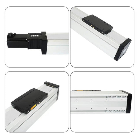 Rock Solid Workhorse Heavy Duty Linear Guide Rail Assembly With Ball Screw Actuator And Nema 24 Stepper Motor Slide Table for CNC builds side view showing two rails and sealed housing.