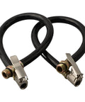 Heavy Duty Tire Inflator Hose For Quick Car Pump Up Without Taking Off Wheels, pair of rubber metal hoses 76 inches long.
