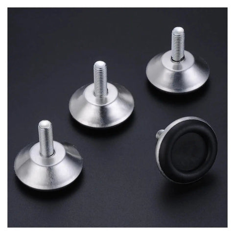 Four 4 Pack Adjustable Furniture Legs With Anti Slip Bases, Steel Construction, M8 And M10 Screws on black surface