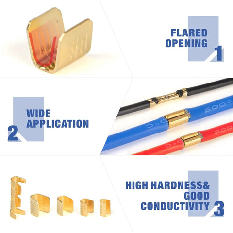 Pro Grade 500 Pcs U Shape Copper Crimp Terminal Connectors Kit Non Insulated Wire Spade Butt Assortment For Electrical Projects WKS 500U Pro DIY Wire Harness