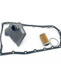 Nissan Transmission Filter Kit With Oil Pan Gasket And 21 Bolts For JF017E RE0F10D Transmissions components arranged on white.