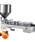 Pneumatic Bottle Filler Machine Adjustable Stainless Steel Single Head Horizontal Dispenser With 40 Liter Hopper For Liquids And Creams, honey filling setup.