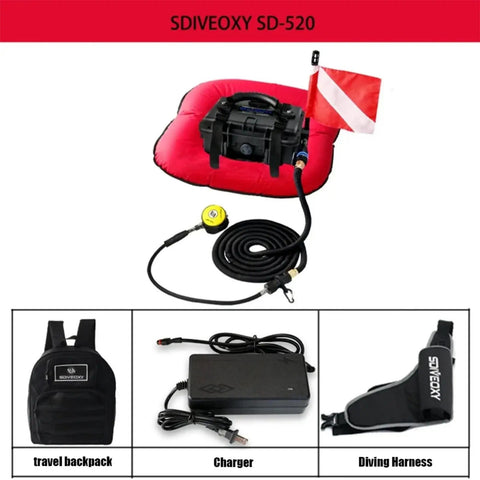 Tankless Underwater Breathing System With Rechargeable Waterproof Air Compressor And Regulator, Surface-Supplied Dive Ventilator For 60-70 Minute Air Time At 9 Meter Depth, Red Freediving And Snorkeling Gear With accessories.