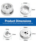 Product dimensions of Boss Level Billet Steering Wheel Hub Adapter for 5 or 6 hole whips, sleek silver polished aluminum alloy.