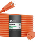 Beefy 50 Ft Outdoor Extension Cord With 12 Gauge 12/3 SJTW Waterproof Orange ETL Listed 15 Amp 1875 Watt Power Cable rolled up