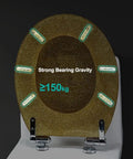 Slick Silver Glitter Toilet Seat For Oval And Elongated Bowls Featuring Heavy Duty Soft Close Lids and non-slip grip bolts, showing strong bearing gravity and sturdy hinges.