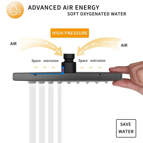 Side view of 8 Inch Square Rain Shower Head High Pressure Stainless Steel 304 With Oil Rubbed Bronze Finish showing advanced air energy system.