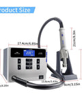 Lead Free 1000W Hot Air Soldering Station With Digital LCD Display For PCB Repairs BGA Rework SMD Desoldering Auto Sleep Mode Pro Grade Chip Soldering Tool dimensions shown