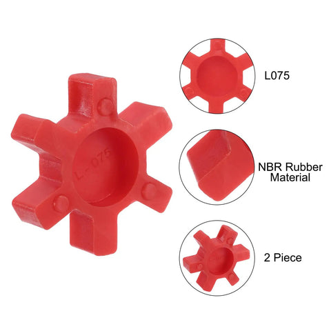 Set of 2 L075 Jaw Coupling Inserts, Urethane Flexible Solid Center Inserts for L-Jaw Couplings, Red, Durable High-Performance Gear Drive Components for Smooth Torque Transmission in Machinery. Red NBR rubber L075 jaw coupling insert, 2 piece