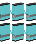 Six Pack SC Female To SC Female OM3 Duplex Multimode Fiber Optic Couplers And Adapters Kit in aqua blue, panel mount ready.