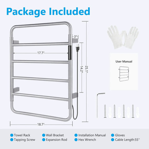 4 Bar Stainless Steel Electric Towel Warmer With Built In Timer Dual Hardwired And Plug In Wall Mount Brushed Nickel