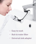 Woman using 1080 Degree Rotating Aerator Extender For Kitchen And Bathroom Sink Faucets Universal Splash Filter Water Nozzle Adapter Bubbler Extension That Reaches Every Corner A No Brainer Upgrade For Easy Splash Control on sink