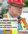 Hella Comfortable Bifocal Safety Glasses With 2.5 Magnification For Men And Women, worn by a worker reading a document.