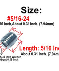 34 Piece 5/16-24 Stainless Steel Hex Socket Set Screws With Allen Wrench, side view showing measurements and specifications