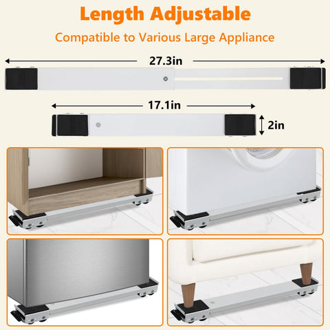 Heavy Duty Appliance Rollers For Washing Machines And Refrigerators Extendable Mobile Stand With 24 Dual Wheels And 660 Lb Load Capacity White Furniture Sliders For Fridges And Washers Smooth Glide Floor Protection And Easy Maneuverability