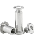 Beefy Stainless Steel Flat Hex Socket Head Furniture Rivet Connector Insert Joint Sleeve Cap Nut M3 To M10 close-up view