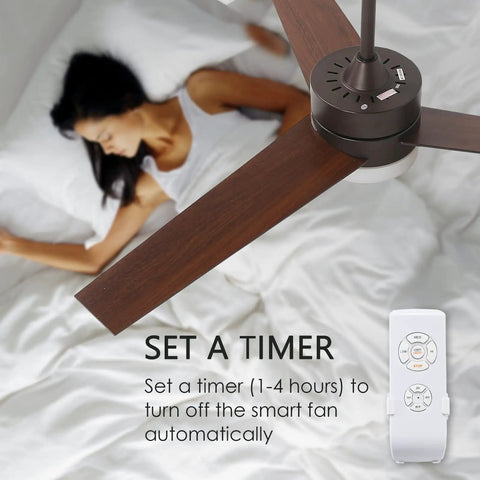 52 Inch Ceiling Fan With Lights And Remote For Indoor Use, Modern Walnut Finish, displaying fan with remote setting details