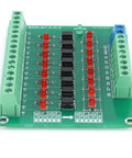 8 Channel Optical Isolation Module Workhorse 12 Volt To 3V3 Converter For PLCs, shown with green PCB and red LEDs.
