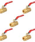 Five Pack Brass Three Quarter Inch Full Port Ball Valves With Red Vinyl Handle NPT Female To Female Thread 150 PSI WSP And 600 WOG Durable Plumbing Fittings For DIY And Pro Jobs image