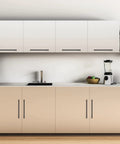 Modern kitchen with 5 Pack 12-3/5 Inch Square Kitchen Cabinet Handles Matte Black Pulls for Cupboard and Drawer Applications.