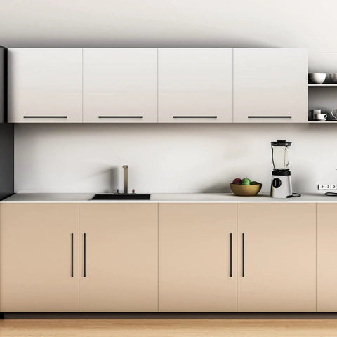 Kitchen with Square Cabinet Handles 12-3/5 Inch Matte Black Drawer Pulls for cabinets and cupboards, clean modern look