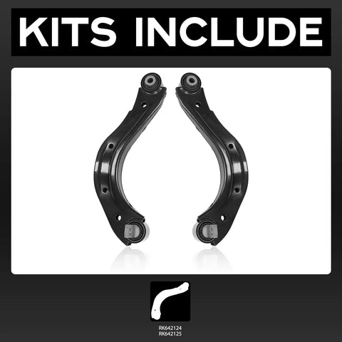 Rear Upper Control Arm Suspension Kit, 2 Piece Bolt On Upgrade For 2008 To 2015 Honda Civic And 2013 To 2021 Acura ILX, OE Style Replacement, Durable Steel Arms For Smooth Ride And Improved Handling shown in black steel.