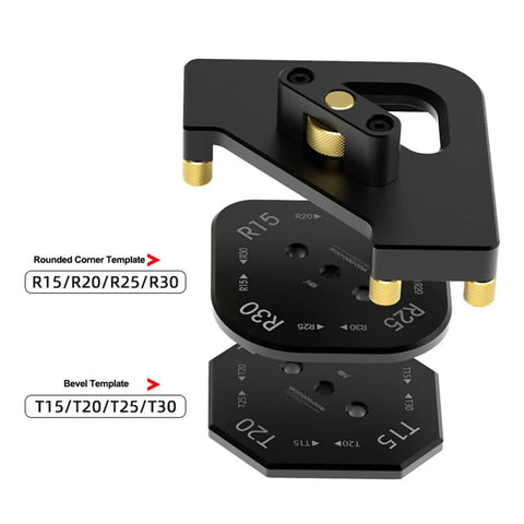 Quick Change Chamfering Router Template Multi Angle Alloy Guide For Wood Milling Nail showing detachable plates and black finish.