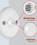 Smart Ultrasonic And PIR Dual Technology Occupancy Sensor For Commercial Use, 360 Degree Coverage Up To 1600 Sq Ft, Ceiling Mount, MDC50VW, White