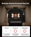 Solar Enclosed Red Dot Sight For ACRO Style Builds, 2 MOA Dot With 36 MOA Circle, Dual-Lens Enclosure Keeps Hellish Dust Out, Shock Resistant, Mud And Debris Guard, Quick Target Acquisition, All-Weather Precision. Black 7075-T6 enclosed red dot sight with 2 MOA dot and 36 MOA circle reticle