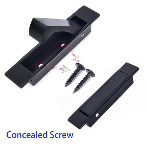 Matte Black Edge Pull Pocket Door Handles In Stainless Steel 304 with screws, flush mount, rust resistant satin finish, self retracting.