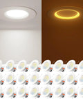 Amico 24 Pack 6 inch 5CCT LED Recessed Lighting with Night Light showcasing white and amber light options on ceiling.