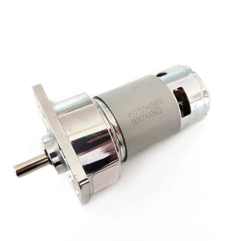 Close-up of Heavy Lifter 775 DC Gear Motor delivering eighty kilograms of pull, showcasing its sleek metal design for DIY projects.