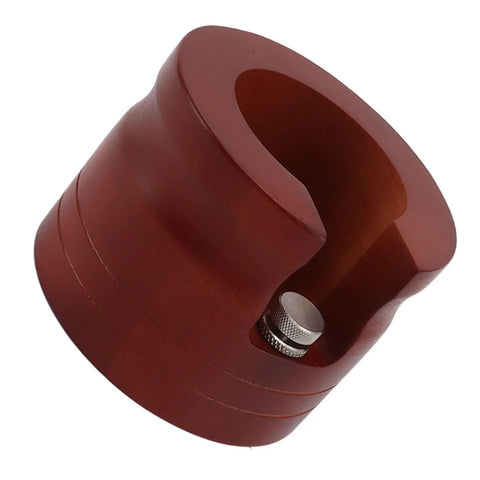 Red Solid Wood Espresso Portafilter Holder And Tamping Station Precision Slot with metal adjustment knob for 58mm filters.