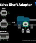 Valve shaft adapter and measurements for Smart Water Leak Detection And Shutoff Starter Kit With Four Leak Sensors X3 Wireless.