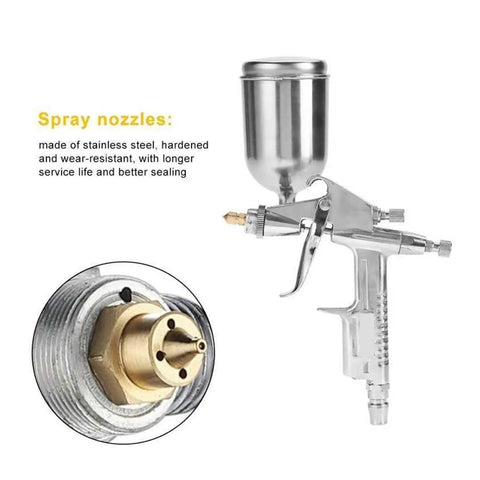 Slick Pro Grade Mini Pneumatic Paint Sprayer With Tough Stainless Steel 0.5mm Nozzle and Wear Resistant Copper Atomizer Cup.