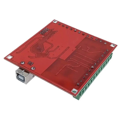 USB 100Khz 4 Axis Motion Controller Card For Engravers Mills And Routers With USB Interface Breakout Board For Precise Engraving And Milling Slave Axis Support Sweet For DIY CNC Projects red PCB with USB port and terminal blocks