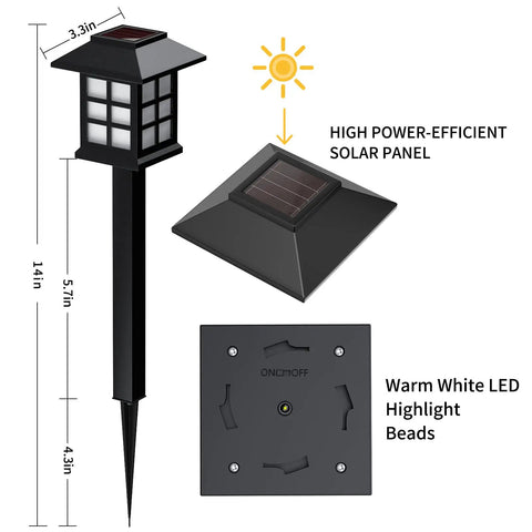Solar Outdoor Lights 12 Pack Waterproof Pathway LED Landscape Lighting For Walkways Driveways Patios Yards And Lawns diagram