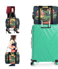 Alligator Pattern Travel Duffel Bag for Men and Women Waterproof Gym Bag shown on luggage and carried by person