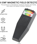 EMF Meter For Ghost Hunting With Instant EMF Response showing LED display and labeled functions