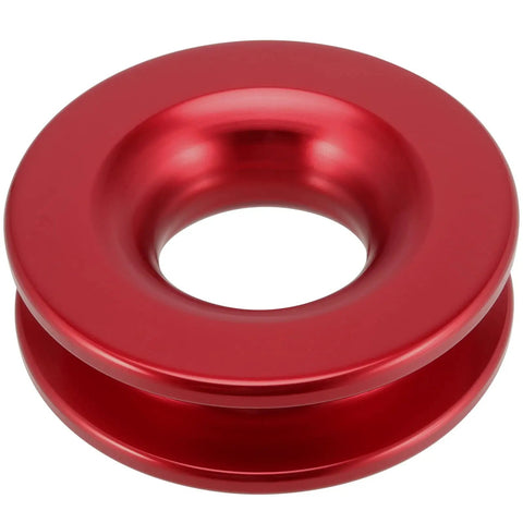 Two Pack Aluminum Snatch Recovery Ring, Red, 41,000 Lb Capacity, Fits Three Eighths Or One Half Inch Winch Ropes, angled view