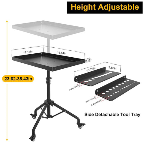 Rollin Tool Tray Cart For Mobile Work Table With 2 Tool Holders Height Adjustable Metal Tray For Tattoo Utility Cart
