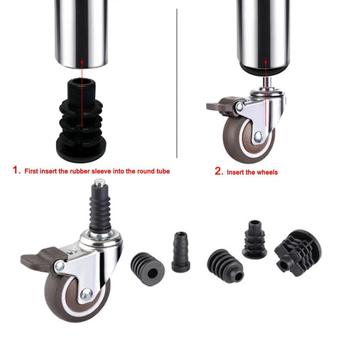 Silent Roll 1.5 Inch Swivel Caster Wheels Built Tough For Shopping Carts And Toolboxes installation instructions with rubber sleeve.