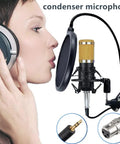 Woman using Pro Podcast Gear Bundle With BM800 Microphone Kit And Live Audio Interface Adjustable Arm Stand Metal Shock Mount