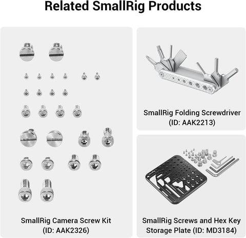 Solid Go To Allen Wrench And Quarter Inch Screws Accessory Kit Built Tough For Camera Rigging And Gear Mounting Straight Up No Nonsense twelve piece hardware pack featuring various stainless steel screws.