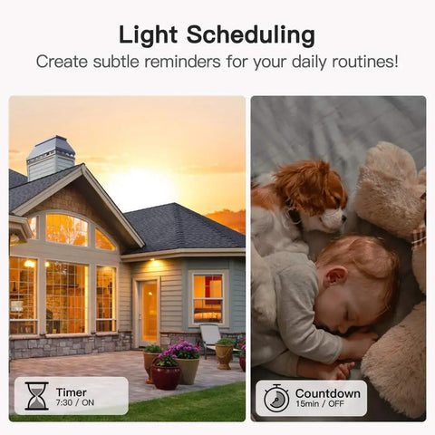 Smart Light Switch Single Pole Works With Alexa Google Home And SmartThings 2.4GHz WiFi Neutral Wire Required No Hub Needed image showing light scheduling with timer and countdown features.